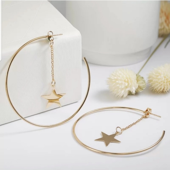 Nikkiwallflower Jewelry - Gold colored hoop earrings with dangling star♡Bundle and Save!○All jewelry an